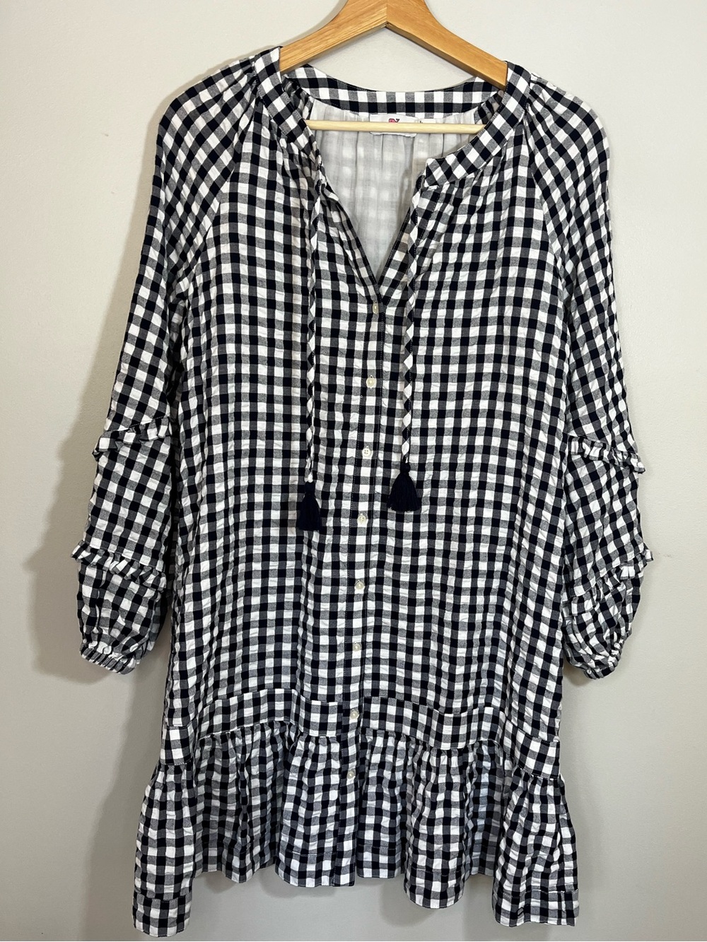 Vineyard Vines Navy Gingham Peasant Shirt Dress Women’s Small
